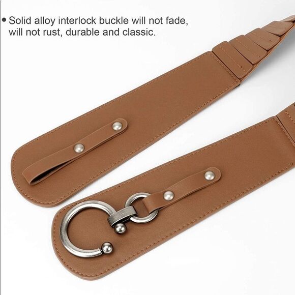 Wide Brown Leather Belt Hook Buckle Wide Belt - Picture 3 of 8
